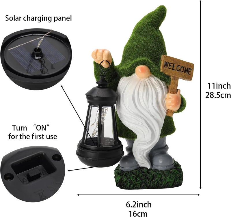 halp·ssfm Garden Gnome Statue Solar Light Outdoor Decorations Figurine Welcome Sign with Lantern Sculpture Garden Decor Lawn Patio Yard Porch Outside Housewarming Gifts for Women Mother's Day Grandma - Image 4